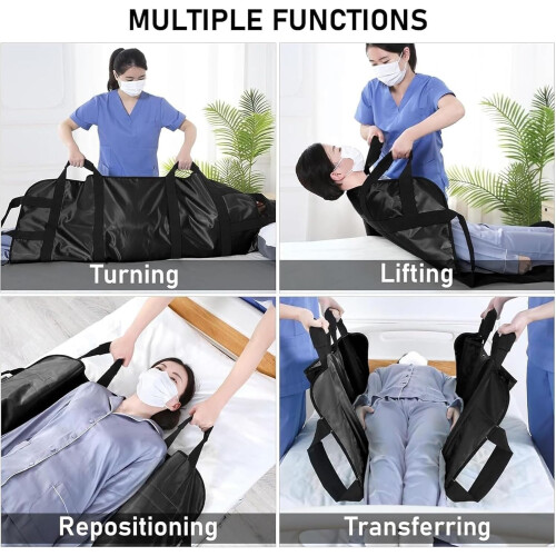 Sheet Transfer Blanket 6Handle Reusable Bed Positioning Pad For Turning Lifting Repositioning Black 1