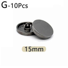 (15mm, black) 10pcs Round flat shape Metal Buttons Windbreaker Coat Shirt Button Shank Sewing Buttons