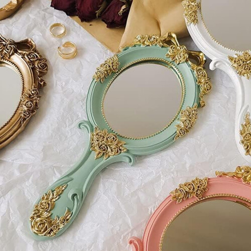 Φορητός καθρέφτης με λαβή Vintage Compact για προσωπικό νιπτήρα μακιγιάζ, φορητός 2