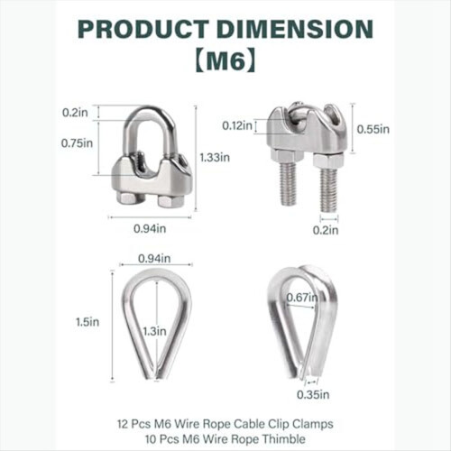 Hanger 1/4 Inch M6 Wire Rope Cable Clamp Thimble C 2