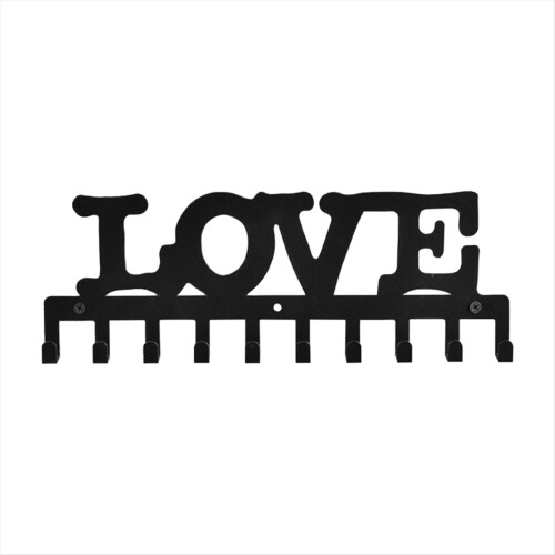 Love Metal Key Holder Black Wall Mounted Hooks Dec