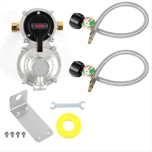 RV Propane Regulator with Hose, Heavy Duty 2-Tank 1