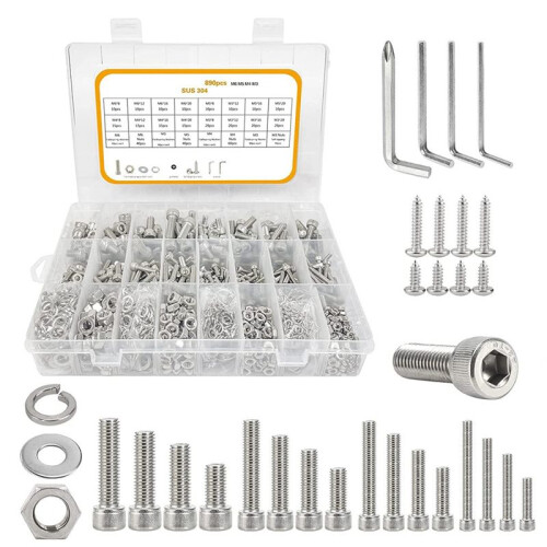 890Pcs M3-M6 Screw Assortment, Bolts and Nuts Kit, 1
