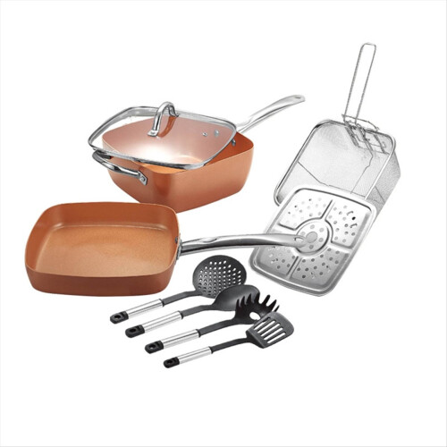 9PCS Frying Pan Four-Piece Set Square Copper Color