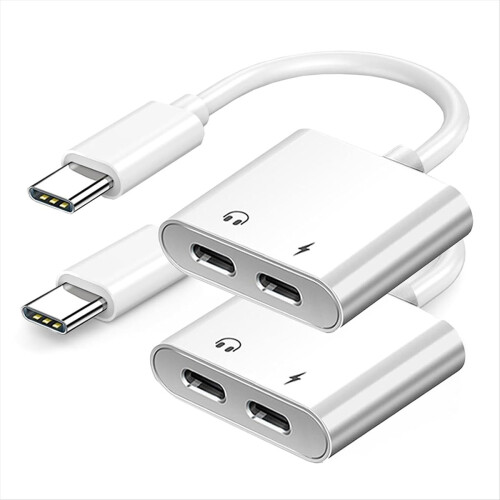 2PCS USB C to USB-C Headphone Charger Adapter, 2-I 1