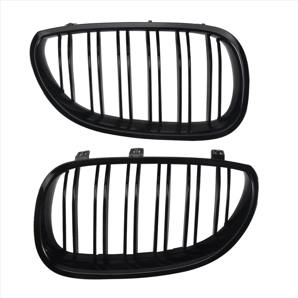 1 Pair Gloss Front Kidney Grill Double Slat Black 4852555516286