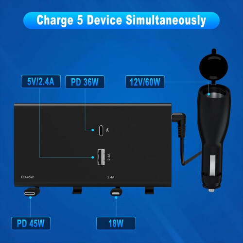 Car Retractable Backseat Charger 5 in 1 Charging S 2