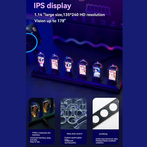 LED Nixie Tube Clock IPS Color Screen Digital DIY 2