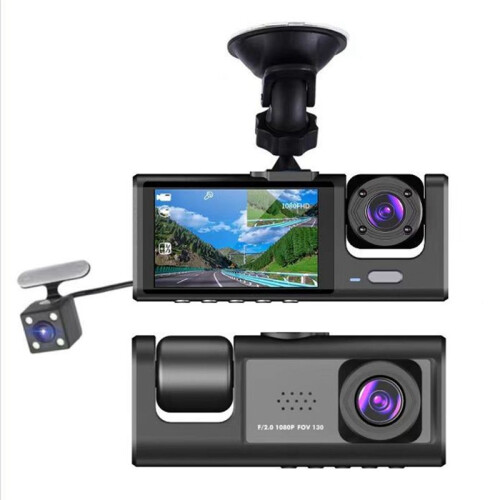 3 Camera Dash Cam 1080P 2 Inch Screen Dashcam Blac 2