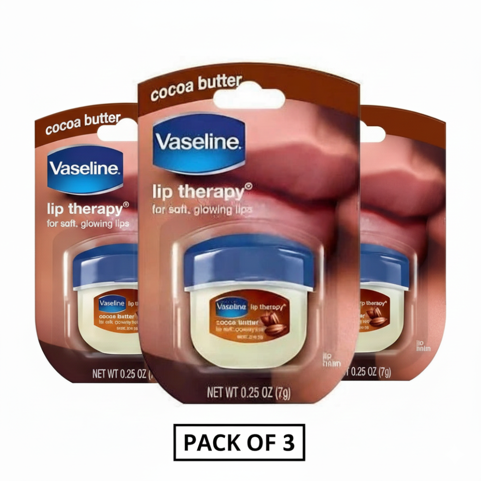 (PACK OF 3) Vaseline Lip Therapy Cocoa Butter Balm Intensive Moisturizing Lip Care for Soft, Smooth & Glowing Lips