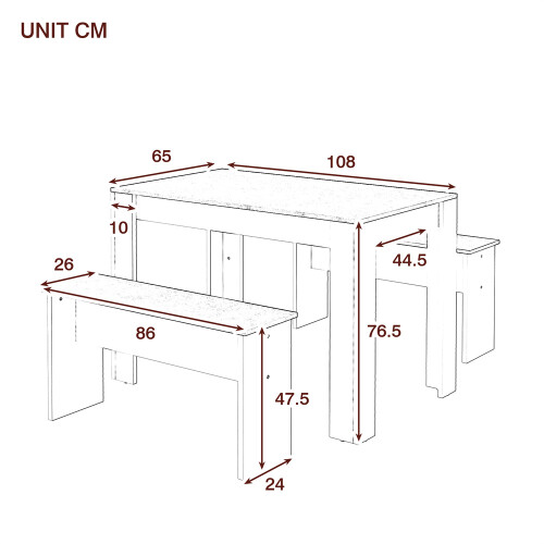 White Artificial Marble Dining Table Set,2 Benches 1