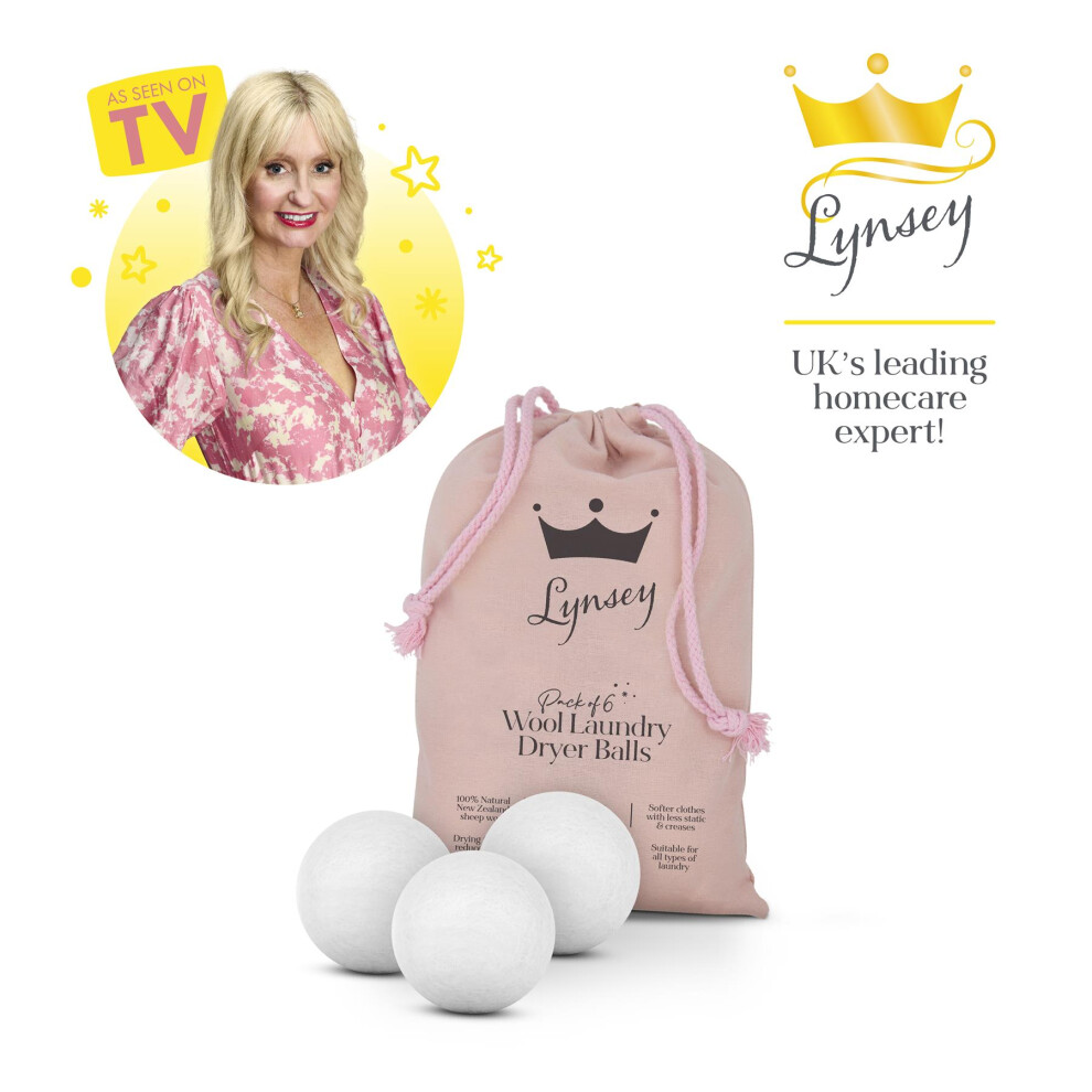 Swan X Lynsey 6 Natural Wool Dryer Balls In A Drawstring Bag, 100% Natural Swlc9000qocn