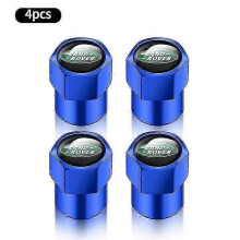 (Blue) 4-Piece Land Rover Wheel Stem Valve Caps for Discovery 3/4 Range Rover Evoque Sport with Logo Engraving