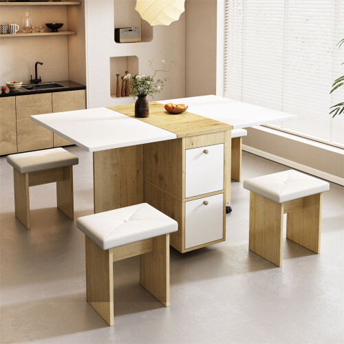 Foldable & Extendable Dining Table Set, 4 Chairs 2