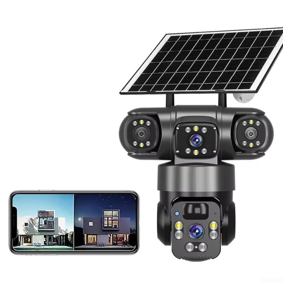 Solar Camera Outdoor Wireless 4K Threelens 360 Ptz Cloud Storage Color Night Vision 2Way Audio Pir Ip66 Black 9323874359212