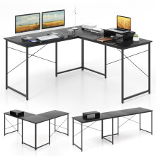 L-Shaped Corner Writing Desk Reversible Workstation W/ Monitor Stand