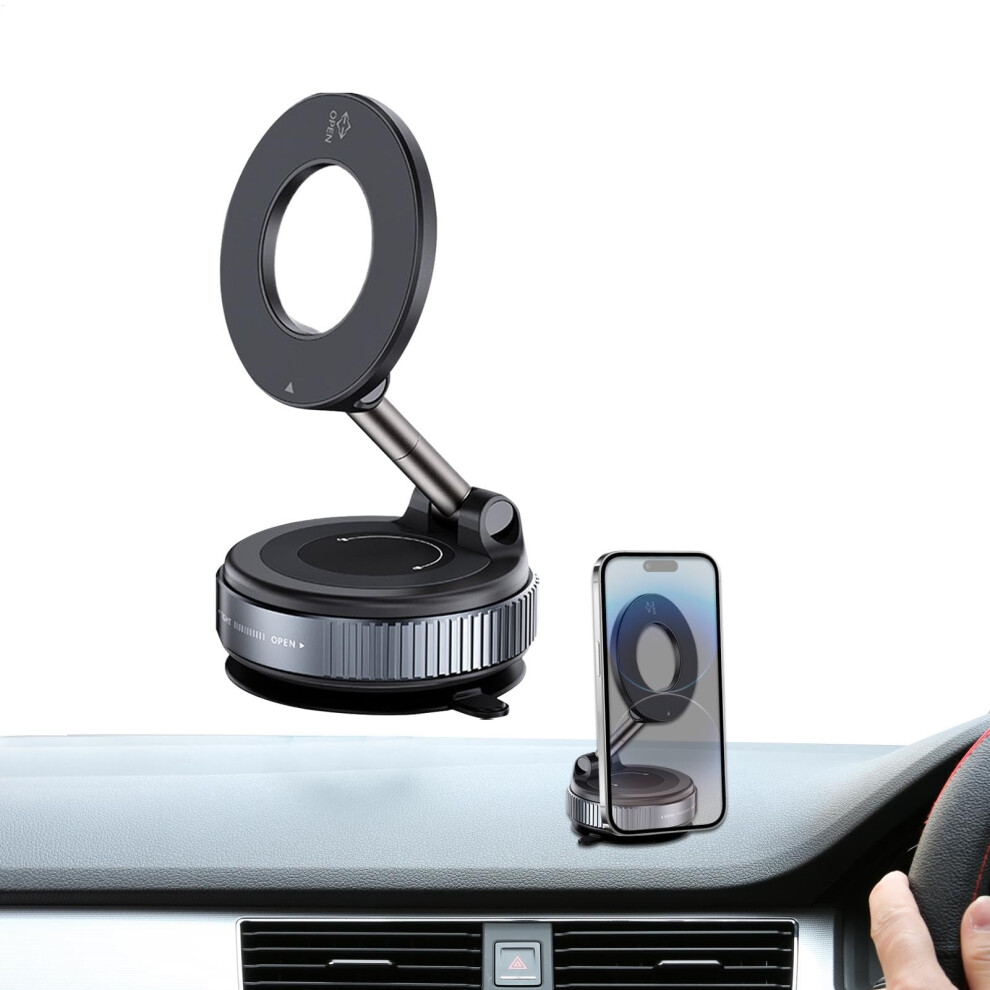 Magnetic Car Phone Holder With Strong Suction, 360 Adjustable Dashboard Mount, Foldable Black 9067246213657