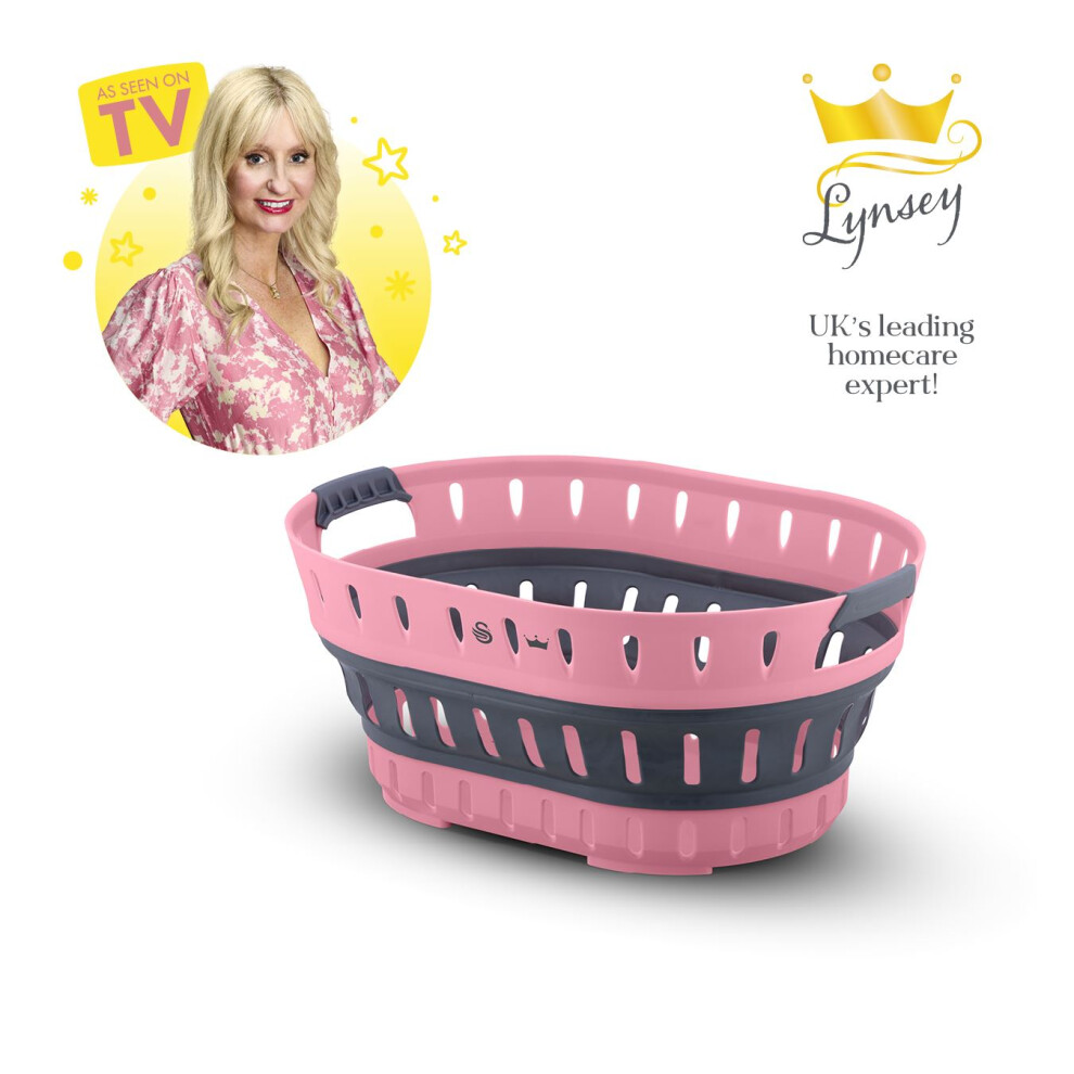 Swan X Lynsey Oval Collapsible Laundry Basket, 60 Litre, Pink And Grey Swlc9002qocn