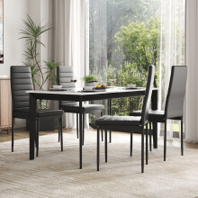 Set of 4 Black Modern Faux Leather Armless High Back Dining Chairs