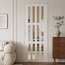 White Wood Grain Clear Window PVC Accordion-style Folding Door
