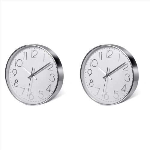 Modern Silent Wall Clock for Home Office Kitchen (25cm, Silver) 1