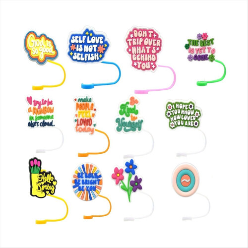 12pcs Straw Cover Cap,Reusable Drinking Toppers 1