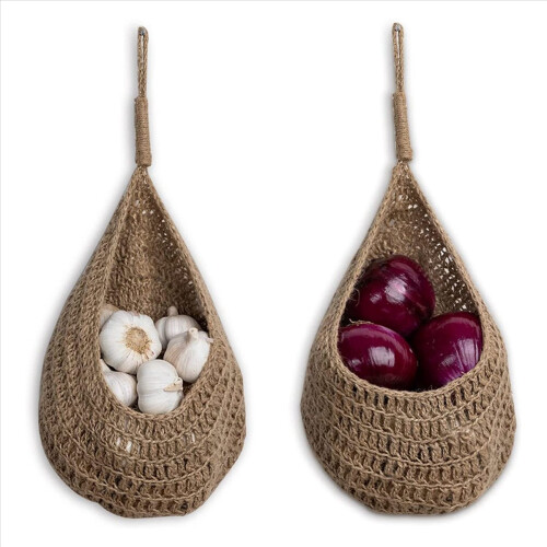 Twine Onion Basket Hanging for Pantry, Boho Wall Baskets 2Pcs 2