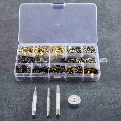 100 Set Leather Snap Fasteners Kit, 12.5Mm Metal Button Snaps