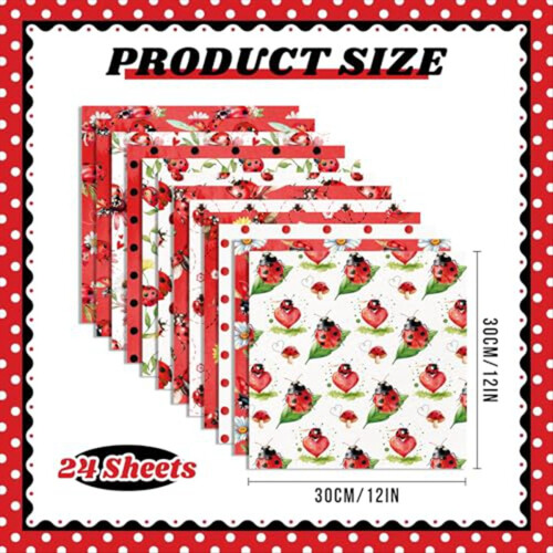 24 Sheets Scrapbook Paper Decorative Decoupage Cardstock Ladybug 2