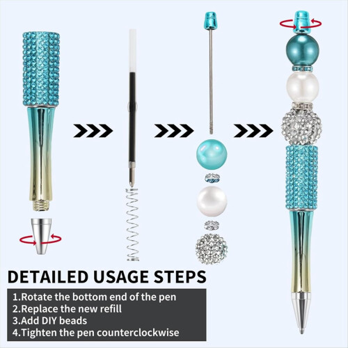 18Pcs Diamond Beadable Pen 18 Colors Plastic Bead Ballpoint 2