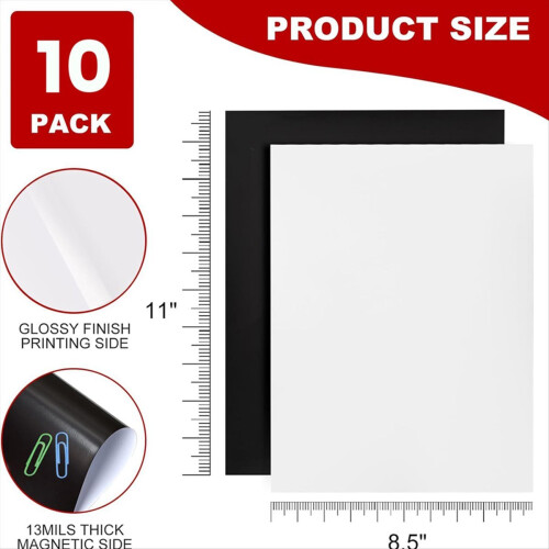 Printable Magnetic Sheets, 8.5x 11inch, 10Pack Glossy Magnet Printer 2