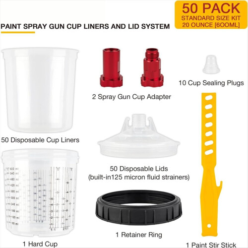 Disposable Paint Mixing Cup System 50Pack Cups with Lids 2
