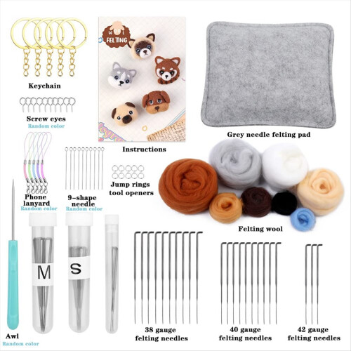 Needle Felting Beginner Keychain Kit,Animals Supplies 2