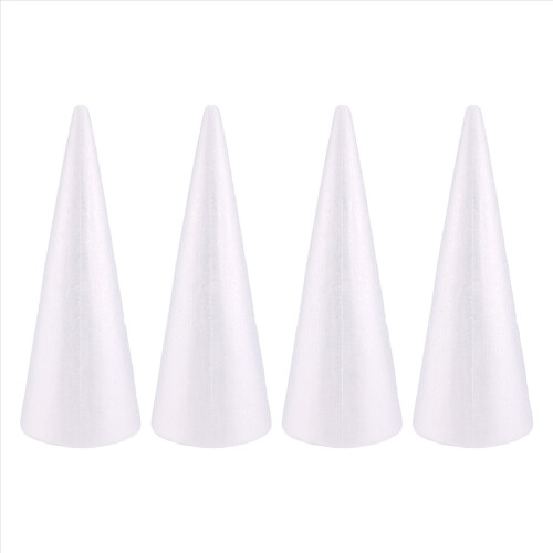 Foam Cones for DIY Crafts, White Polystyrene (4.5 x 13.5 In, 4 Pack)