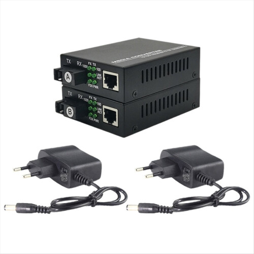 1 Pair Gigabit Fiber Transceiver 20KM SC Single Mode EU Plug 1