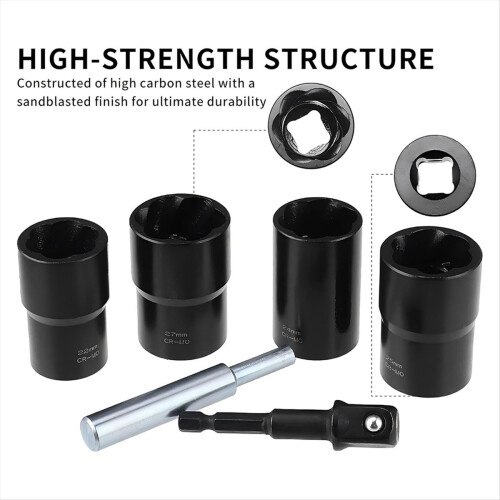 6 Piece Lug Nut Removal Tool, 1/2 Inch Swivel Socket 22-27mm 2