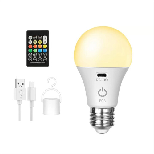 Smart RGB USB LED Bulb - Rechargeable, Dimmable E27 2