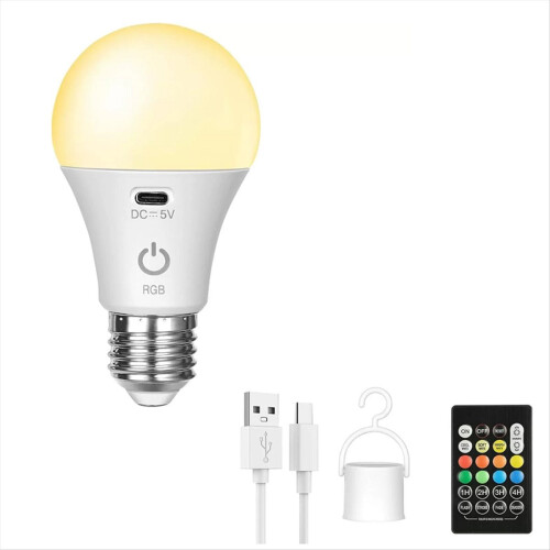 Smart RGB USB LED Bulb - Rechargeable, Dimmable E27 1