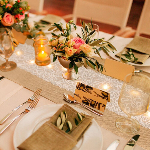 6 Pack Burlap Table Runner with LED Lights Lace 12x108 Inches 2