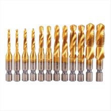 Titanium Coated HSS Tap Drill Bits Set Hex Shank Screw Thread Bit