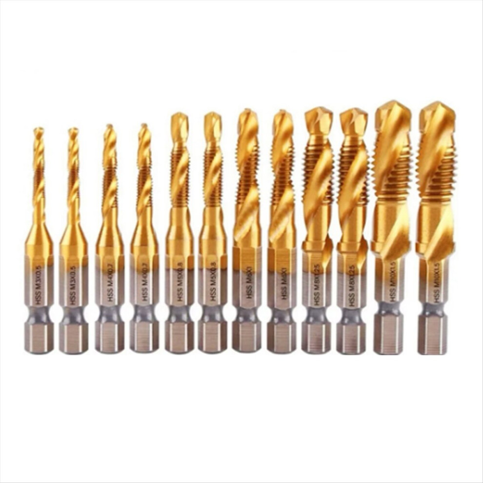 Titanium Coated Hss Tap Drill Bits Set Hex Shank Screw Thread Bit 4853097715366