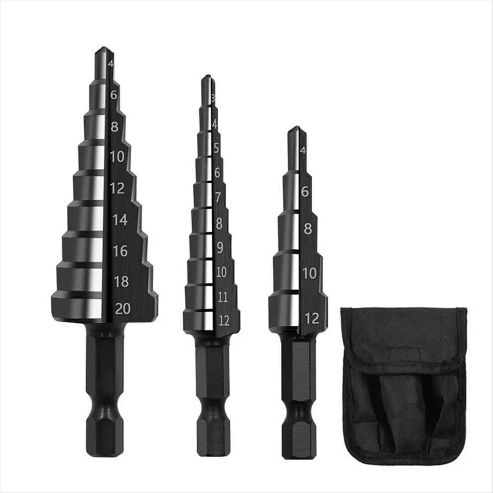 3Pcs 3-12Mm 4-12Mm 4-20Mm Hss Straight Groove Step Drill Bit 4853097715328