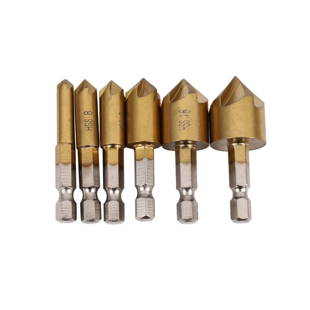 6 X 1/4Inch Hex Hss Countersink Drill Bit Set Chamfer Cutter 6-19 4853097707132