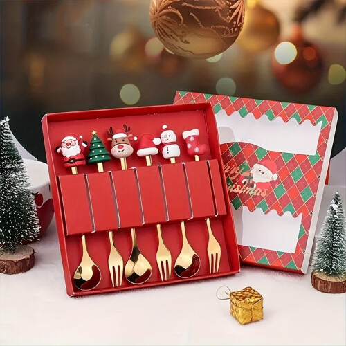 4Pcs Christmas Fork And Spoon Set,Stainless Steel Tableware 2