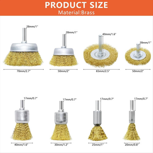 Brass Wheel Cup Brush Set 8 Piece, Wire Set,Yellow 2
