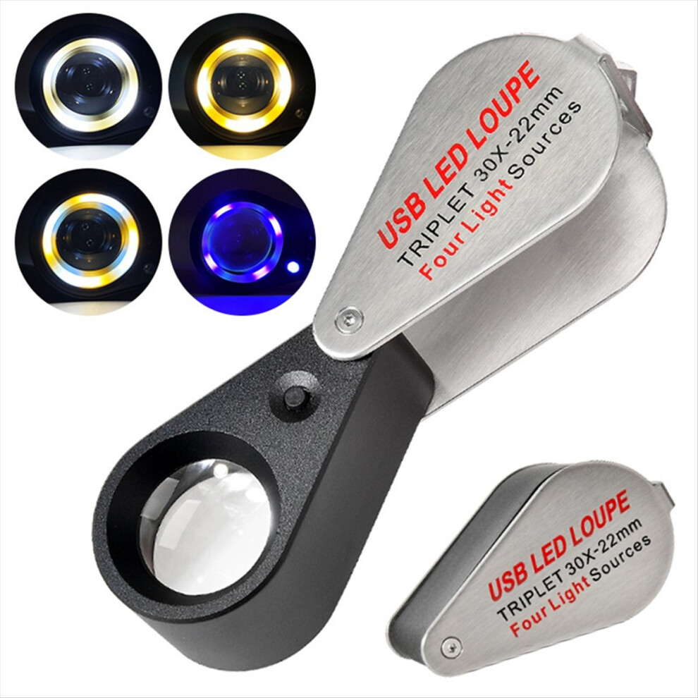 Jojomino Light 30X Rechargeable Four-Colour Source 13Led Magnifier