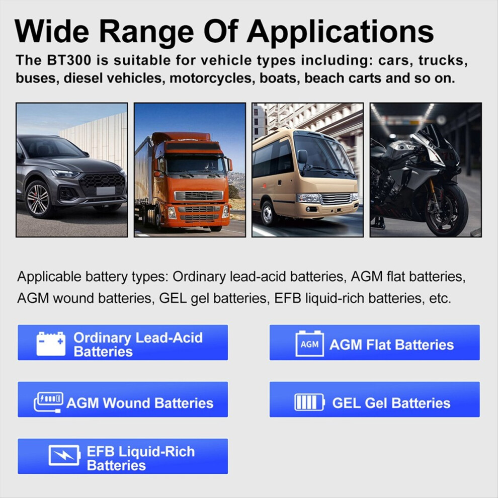 Bt300 Car Battery Tester Tool System Detect Auto Analyzer 12V 24V Fault Diagnosis 4851702396863