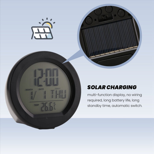 Car Solar Clock Thermometer with Backlight LCD Digital Display Interior Accessories 2