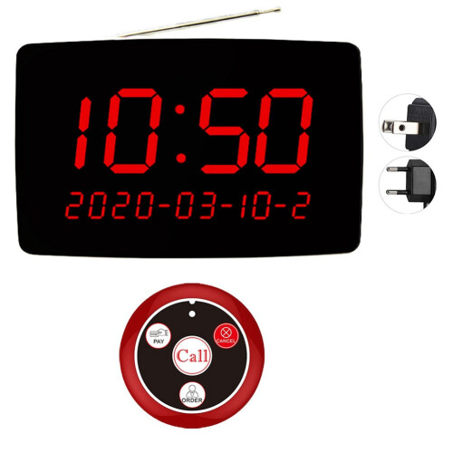 Wireless Pager Waiter Calling System Paging Button with LED Display for Restaurant Cafe Bar Customer Service EU Plug 1
