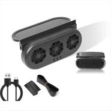 Solar Powered Car Exhaust Fan 3 Head Electric Cooling USB Charging Window Ventilator Front Rear Seat Radiator A